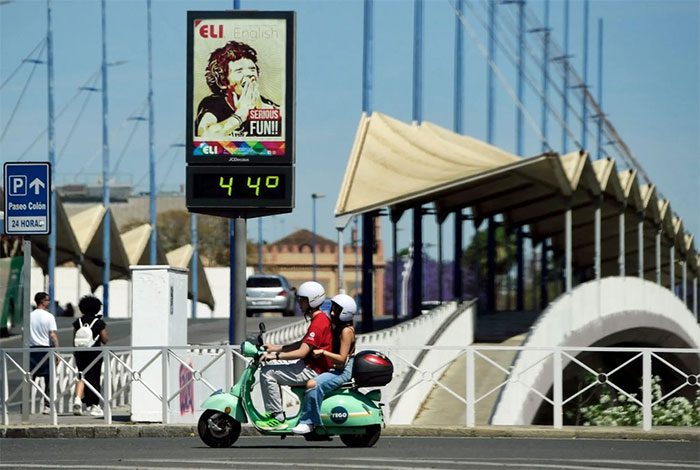 Spain recorded a record April temperature of 44 degrees Celsius in Seville.