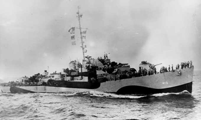 USS Samuel B. Roberts before sinking in the Philippine Sea.