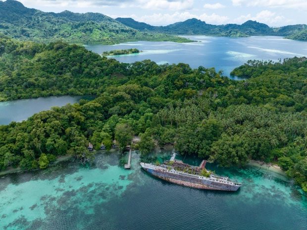 The accident left the massive ship stranded in the Solomon Islands