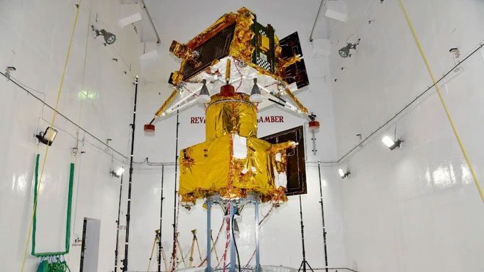 Chandrayaan-3 lander at the Indian Space Research Organisation's center.
