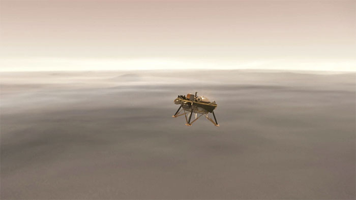 InSight lander preparing to land on the surface of Mars, November 2018.