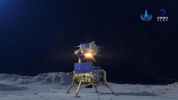 Chang'e 5 lunar probe preparing to leave the Moon's surface on December 3, 2020.