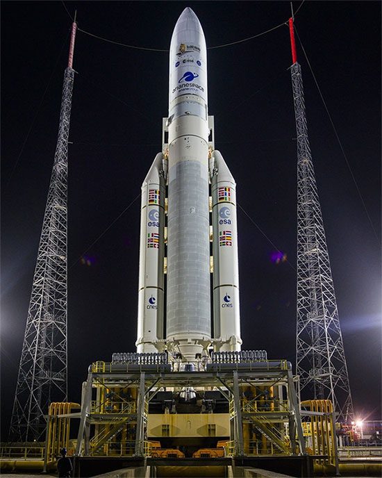 Ariane 5 rocket on the launch pad with the James Webb Space Telescope in December 2021.
