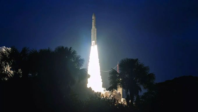 Ariane 5 rocket successfully launches two geostationary satellites on July 15, 2015.