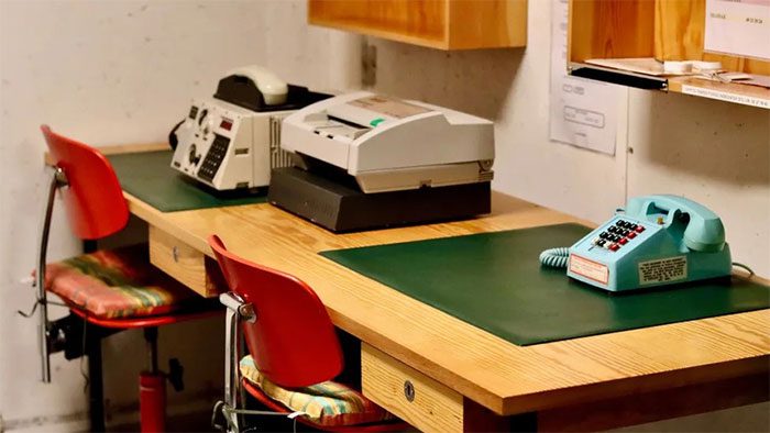 Vintage equipment left in the bunker office.