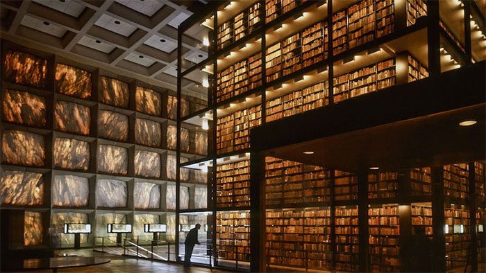 An overview of the interior of Beinecke Library, USA.