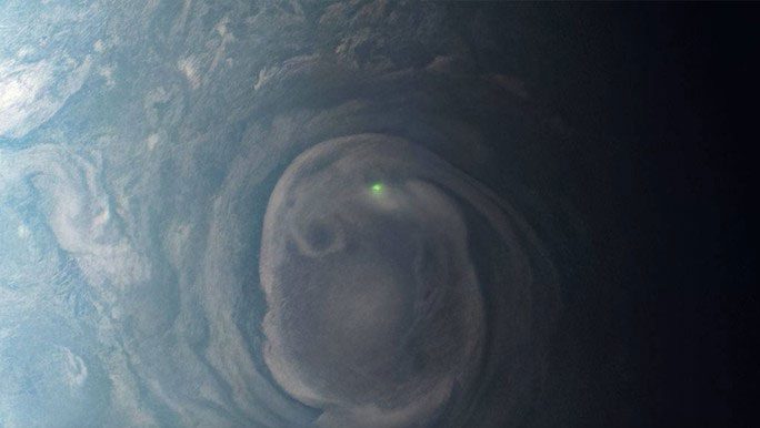 The mysterious blue light recorded by Juno is identified as a lightning bolt