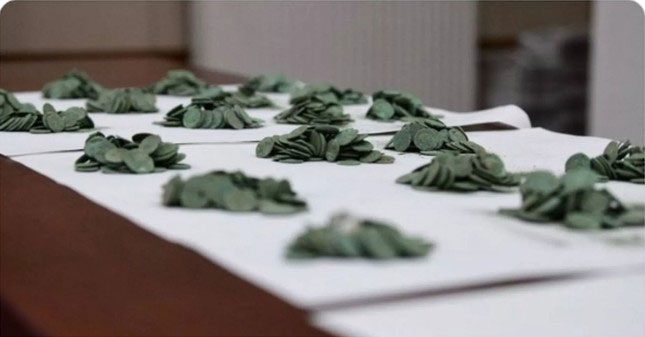 The hidden treasure includes 1,168 silver coins from ancient Rome.