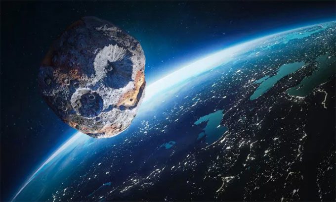 Simulation of the asteroid passing close to Earth.