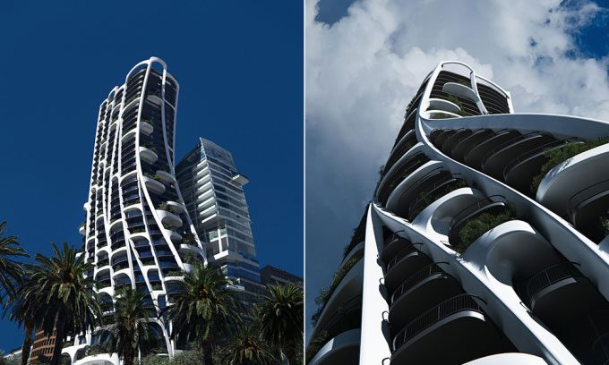 Curvilinear design of the Qondesa Building in Quito, Ecuador.
