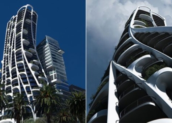 tower bending upward to not obscure neighborhood 127361