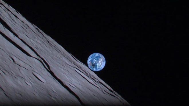 Moment Earth emerges from behind the Moon captured by Hakuto-R from space.