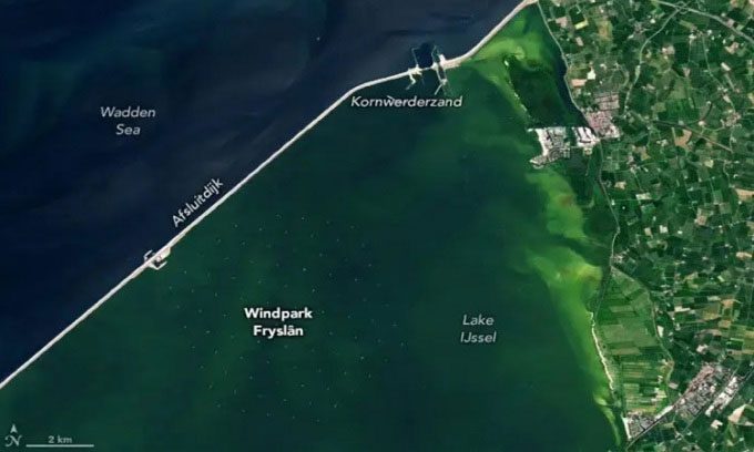 Windpark Fryslân wind farm from space.