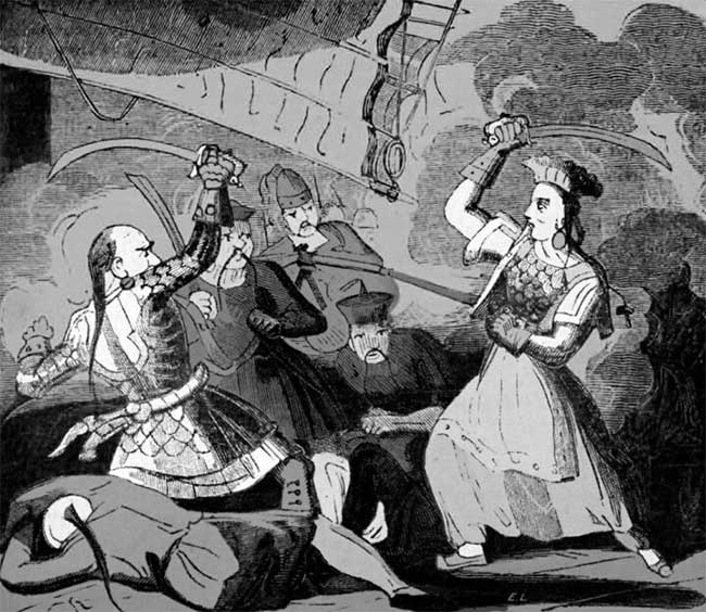 Illustration of Trịnh Thị fighting against the Qing court.
