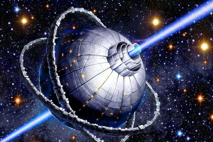 An assumed alien spacecraft transmitting radio signals into space.