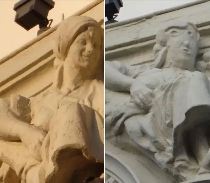 The Smiling Statue was transformed into a 'potato head' after restoration.