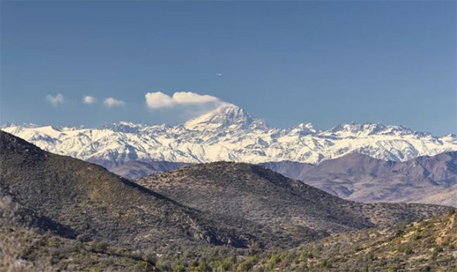 Snow on the Andes Mountains, Chile.