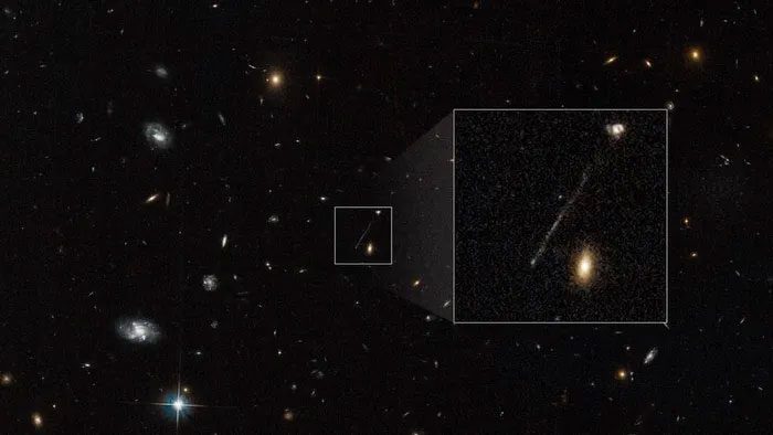 Image of the unusual star trail captured by the Hubble Telescope