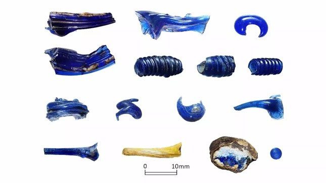 Collection of glass bracelets and beads discovered at Němčice in the Czech Republic.