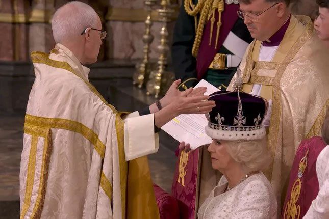 Camilla receiving the Queen's crown