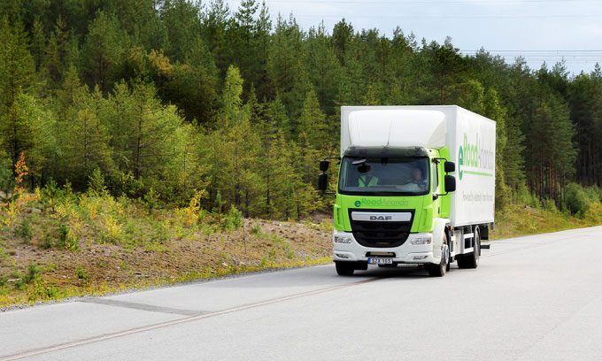 An electric vehicle on the road in Sweden.