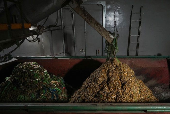 Food waste is separated from plastic bags at the Goyang facility