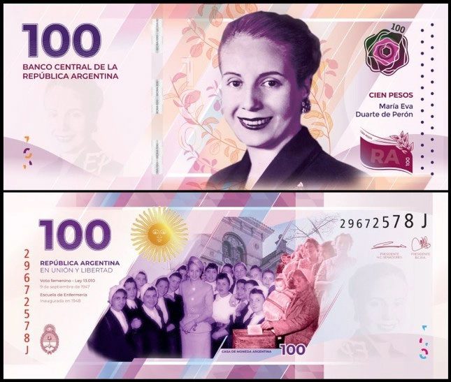 Argentina previously issued a 100 peso coin to honor Eva Perón.