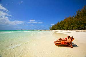 Clean and flat beach of the Bahamas island