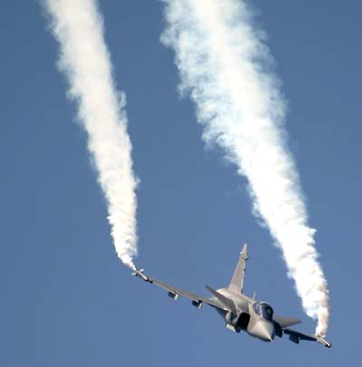 A demonstration aircraft at the Farnborough Airshow