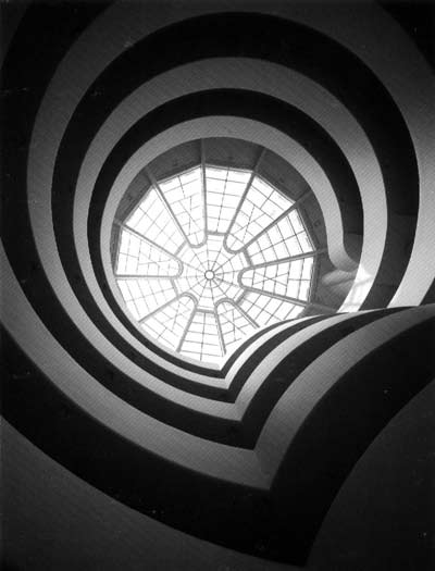 The stunning view straight up towards the sky, and the spiral ramp going down.