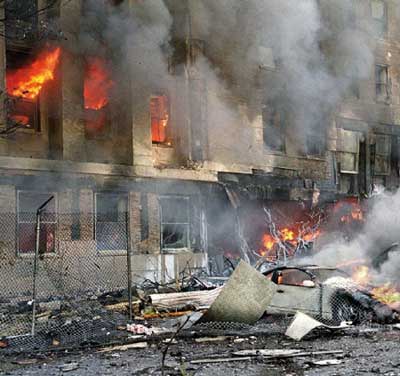 The damage to the building on September 11, 2001