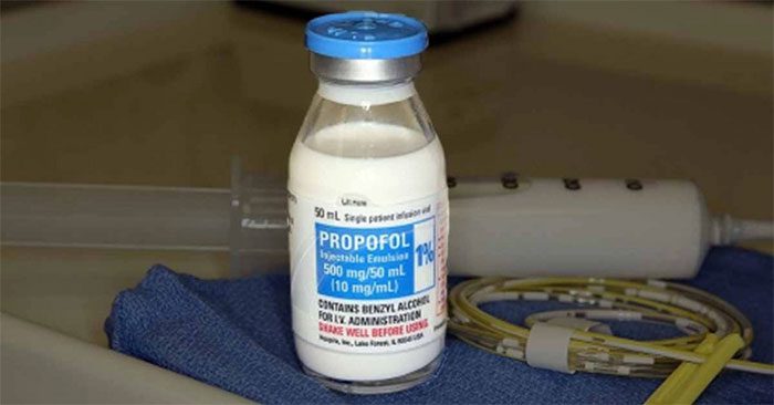 Propofol is a drug used before and during surgery for anesthesia.