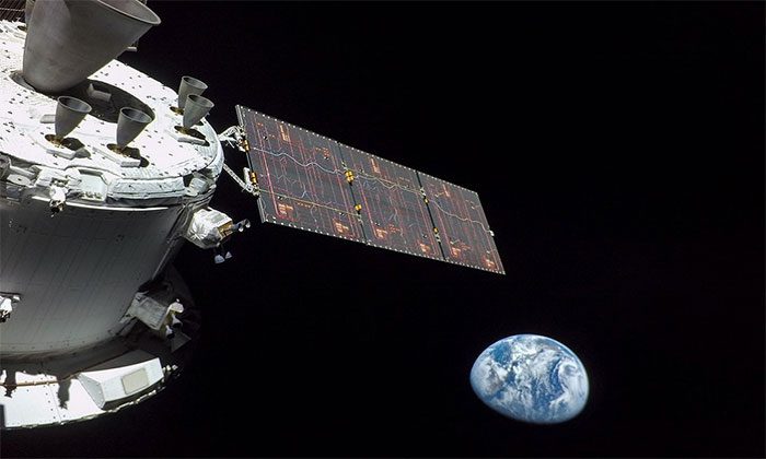The Orion spacecraft captured an image of Earth from deep space.