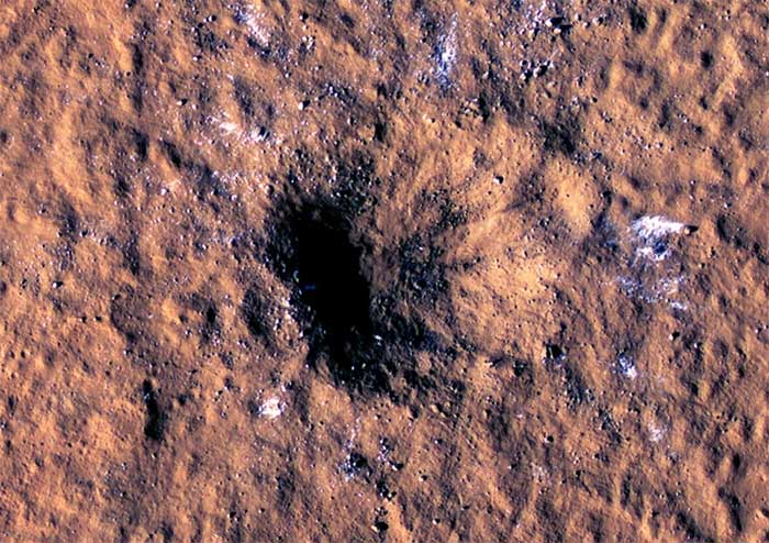 A crater on the surface of the "Red Planet" created by a space meteorite