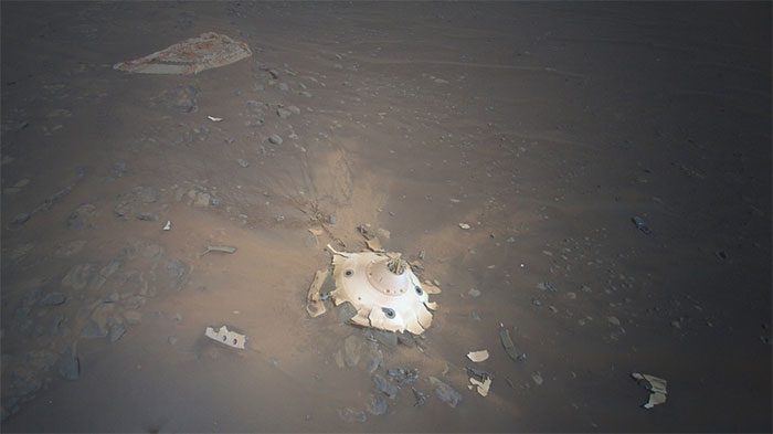 The Ingenuity helicopter captured remnants of the parachute that helped Perseverance land on Mars