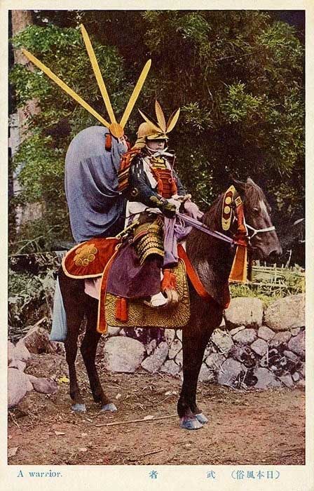 A Samurai on horseback at the end of the Meiji era (1868-1912)