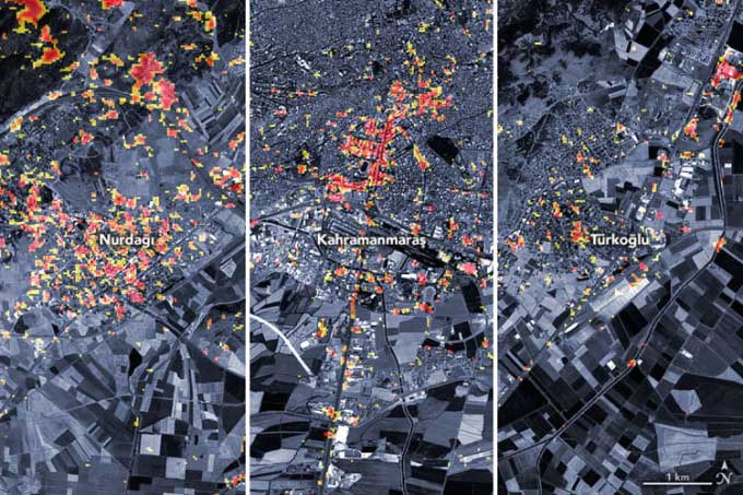 Map of earthquake damage in Türkoğlu, Kahramanmaraş, and Nurdağı.