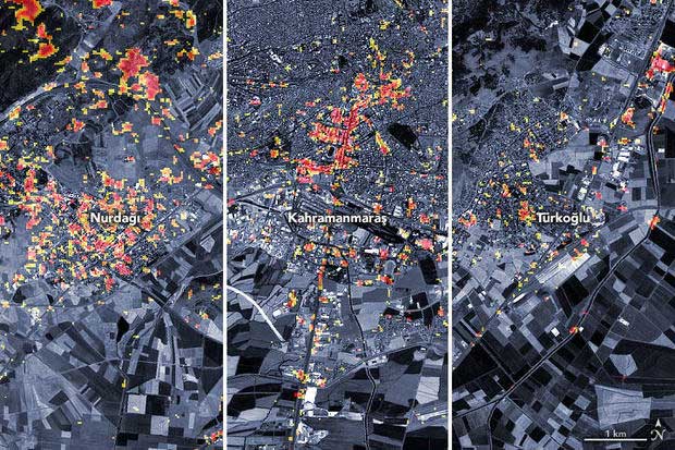 NASA satellite map shows the extent of damage in three Turkish cities