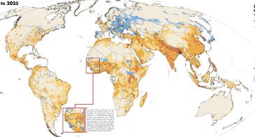 Map showing future population changes based on a new model