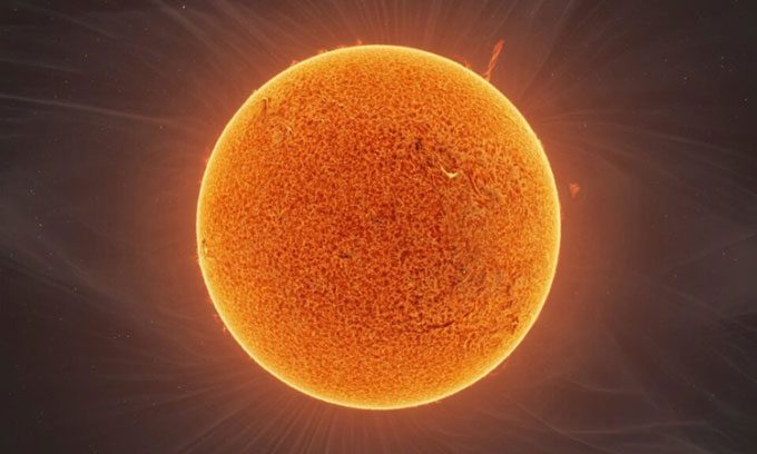 A composite image of the Sun made up of 90,000 individual photos.