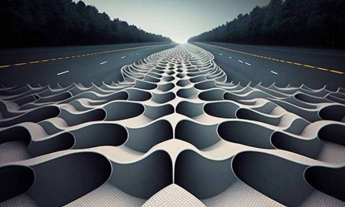 Simulation of smart concrete material used on highways.