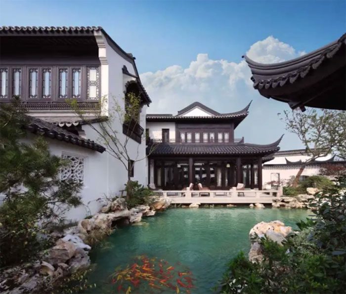 The villa features plenty of outdoor space and courtyards for relaxation.