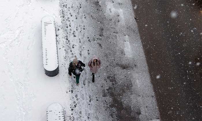 Snow-covered park Zaryadye in Moscow.