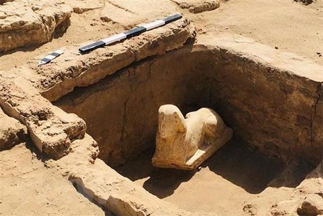 The Sphinx statue excavated near the Dendera temple in Qena, Egypt.