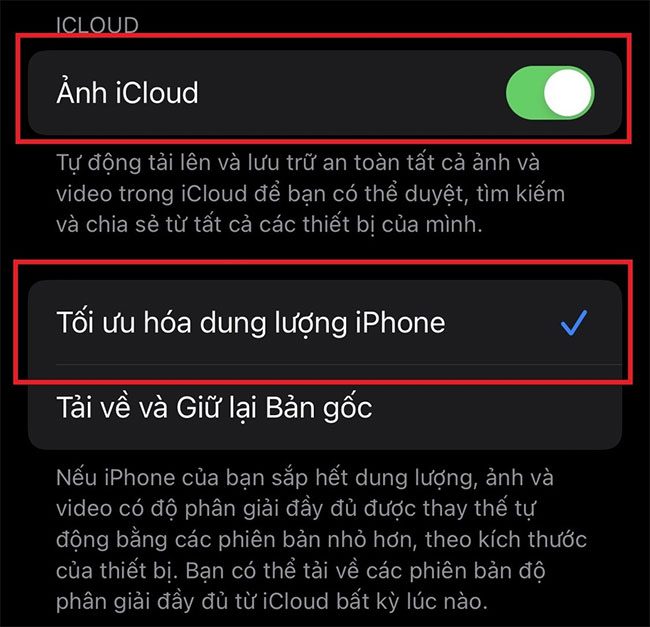 Users should enable both the iCloud Photos feature and Optimize iPhone Storage.