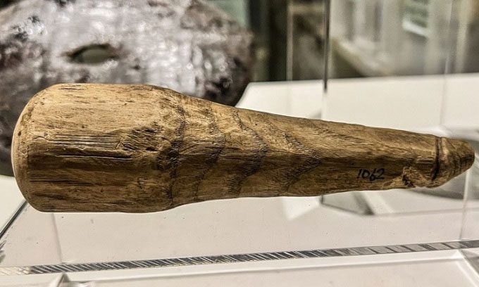 Wooden artifact on display at the Vindolanda Museum.
