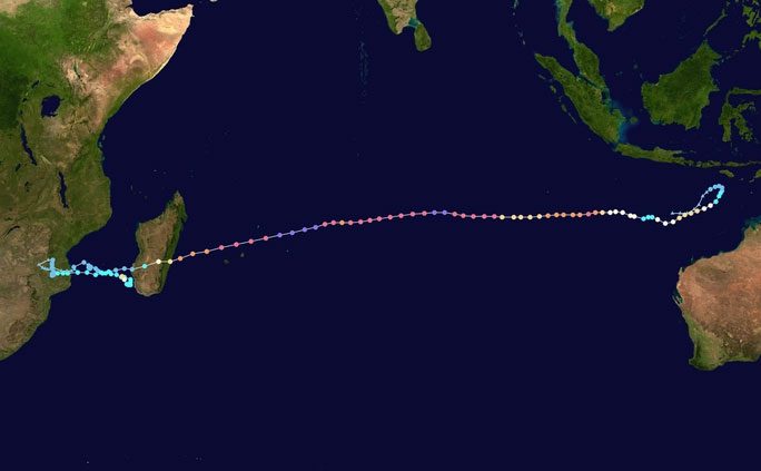 Path of Tropical Storm Freddy.