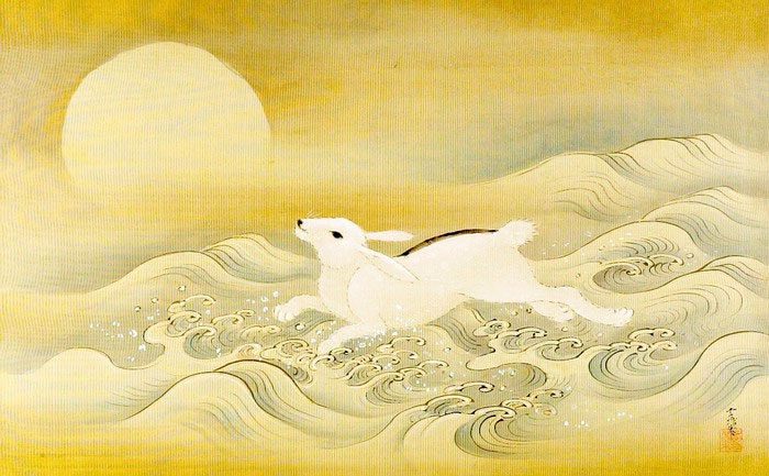 Rabbits are often depicted on kimonos, fans, and other decorative items in Japan.