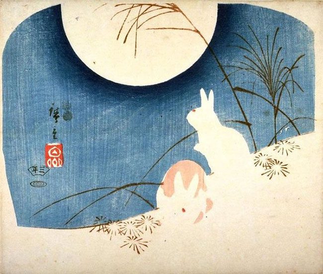 Rabbits are associated with the moon in ancient Eastern mythology (Jade Rabbit pounding medicine).