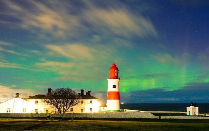 Aurora Borealis captured on the night of February 27 above Souter Lighthouse in South Shields